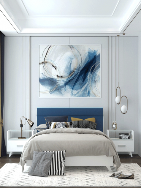 Modern Upholstered Blue Queen Bedroom