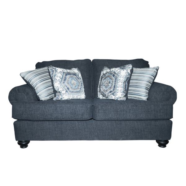 love seat, grey, blue, living room