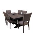 dark brown dining table, 6 chairs, hub furniture