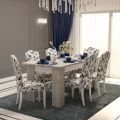 floral dining chairs, white dining table, modern dining room