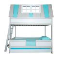 3 beds, bunk bed, white and light blue bunk bed, kids bedroom